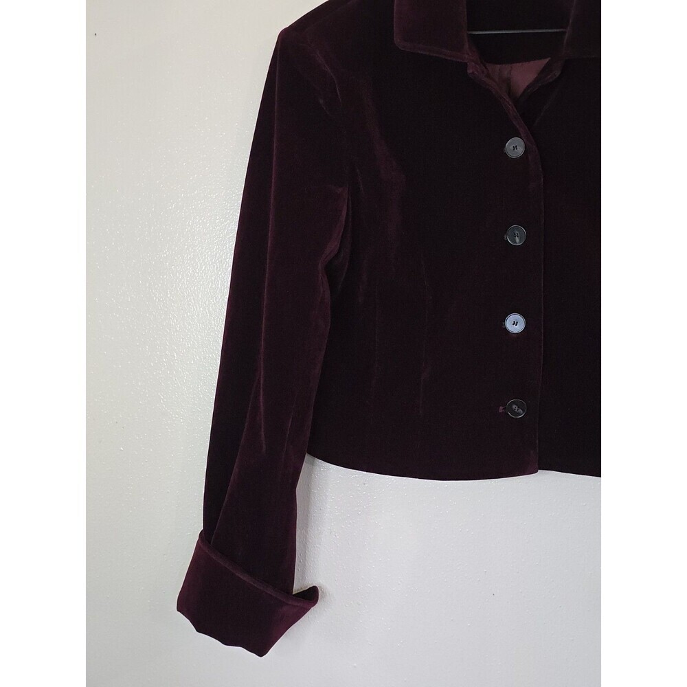 Commense Velvet Lapel Short Blazer Jacket Womens M Burgundy Wine Button Front - Picture 6 of 11